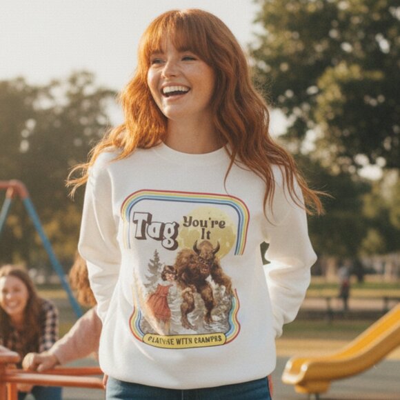 Playtime With Krampus Dark Humor Vintage Style Sweatshirt Folklore Horror Creepy - Picture 1 of 6